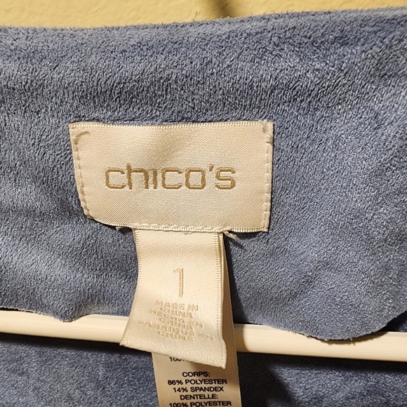Chico's blue faux suede lace fringe open front cardigan Chico's size 1 - Picture 9 of 14